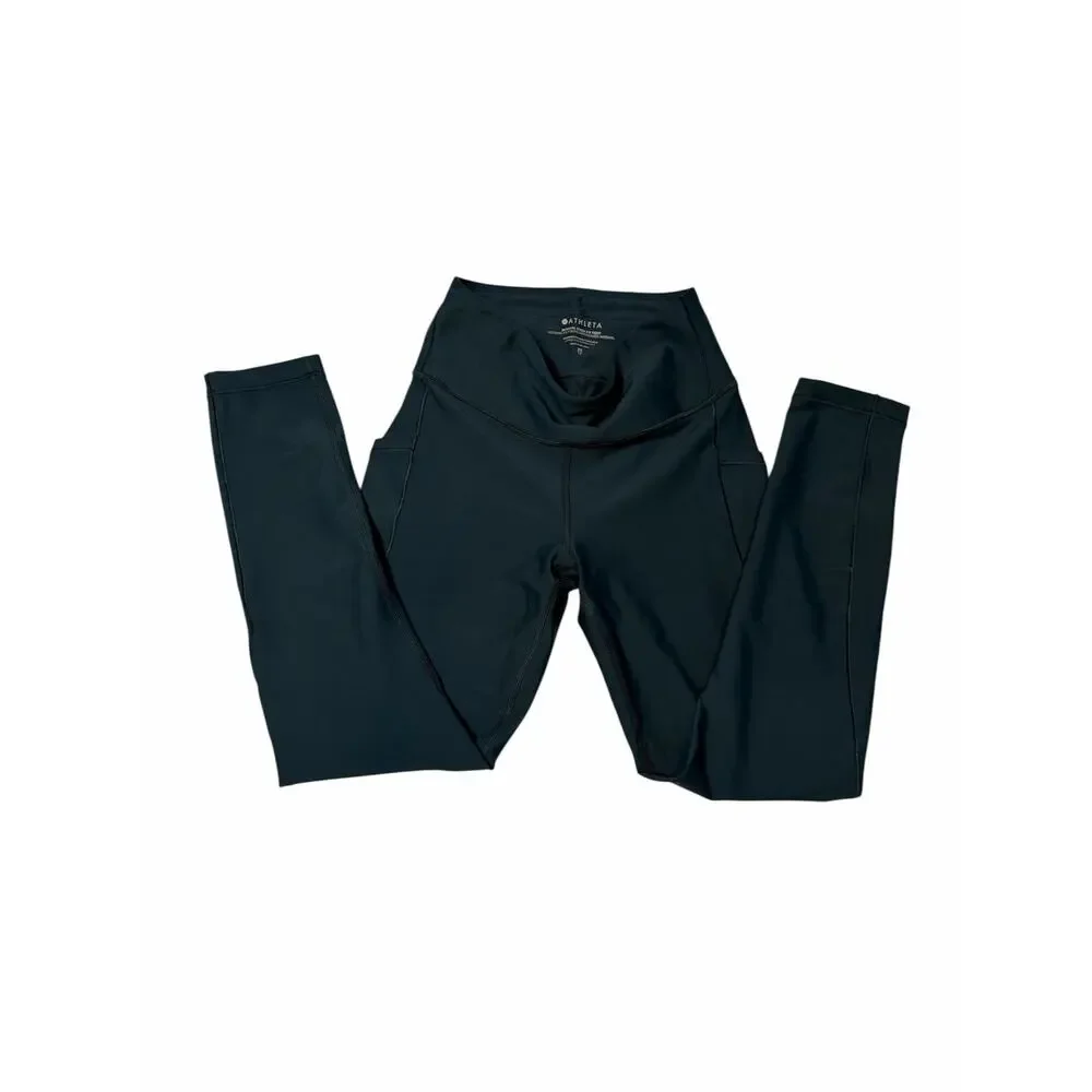 Athleta Leggings Interval Stash 7/8 Forest Dark Green Pockets Tights XS - Picture 1 of 7